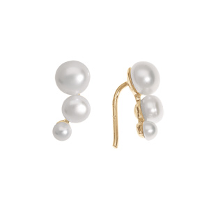 Boucles d\'oreille en plaqu or 3 perles d\'eau douce en cascade et fermoir tige - Vue 1