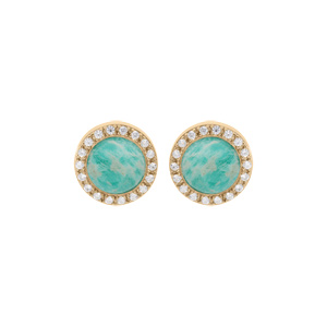 Boucles d\'oreille en plaqu or pierre Amazonite vritable contour oxydes blancs sertis et fermoir poussette - Vue 1