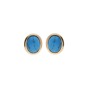 Boucles d\'oreille en plaqu or pierre couleur turquoise de synthse et fermoir dormeuse - Vue 1