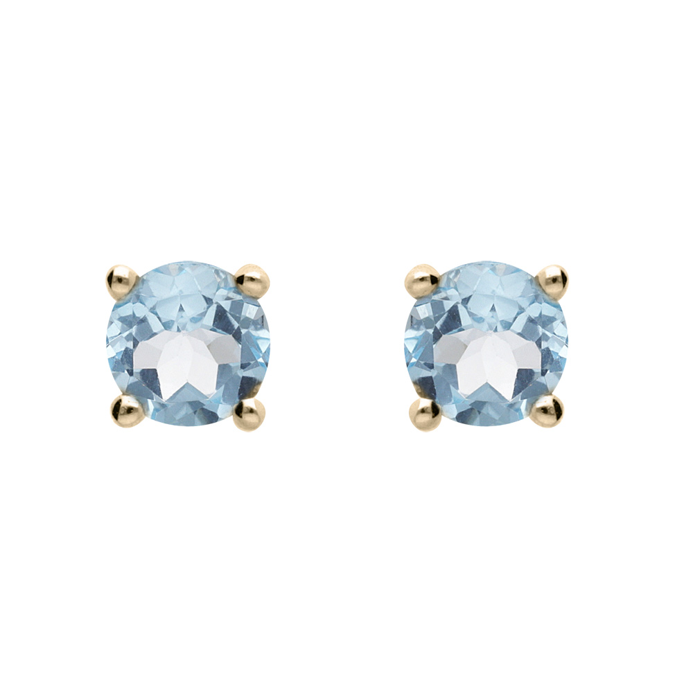 Boucles d\'oreille en plaqu� or pierre v�ritable Topaze bleu 4mm fermoir poussette - Vue 1