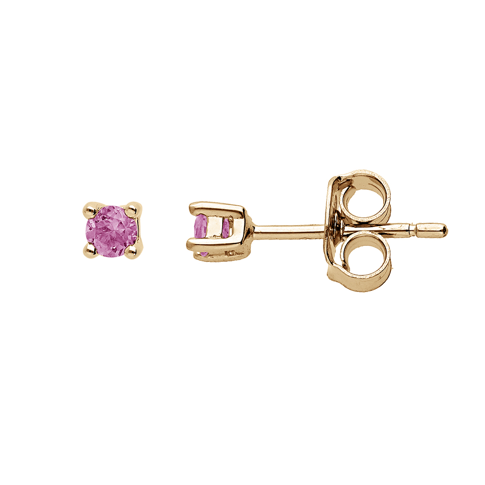 Boucles d\'oreille en plaqu or pierre vritable Tourmaline rose 2.5mm et fermoir poussette - Vue 1