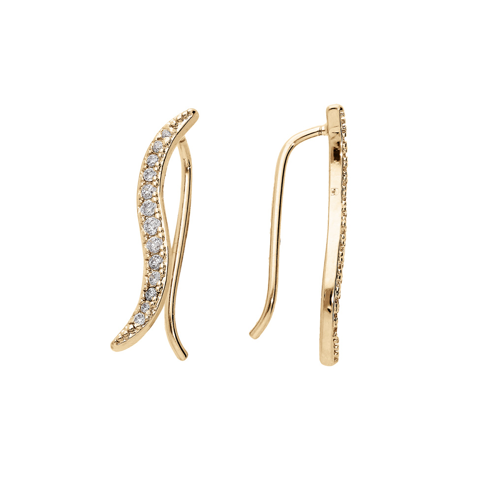 Boucles d\'oreille en plaqu� or pointe avec oxydes blancs sertis fermoir crochet - Vue 1