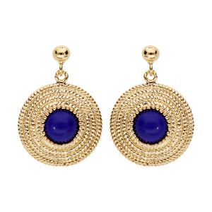 Boucles d\'oreille en plaqu or rond ethique avec pierre bleu fonce et fermoir poussette - Vue 1