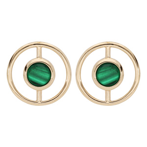 Boucles d\'oreille en plaqu or rond vid avec pierre Malachite vritable - Vue 1