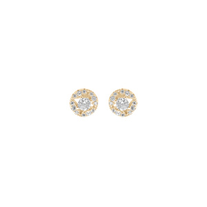 Boucles d\'oreille en plaqu or ronde oxydes blancs sertis et fermoir poussette - Vue 1