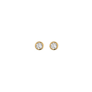 Boucles d\'oreille en plaqu or ronde serti clos oxyde blanc 2mm et fermoir poussette - Vue 1