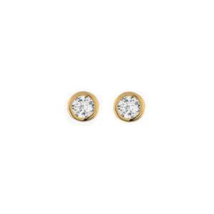 Boucles d\'oreille en plaqu or ronde serti clos oxyde blanc 3mm et fermoir poussette - Vue 1