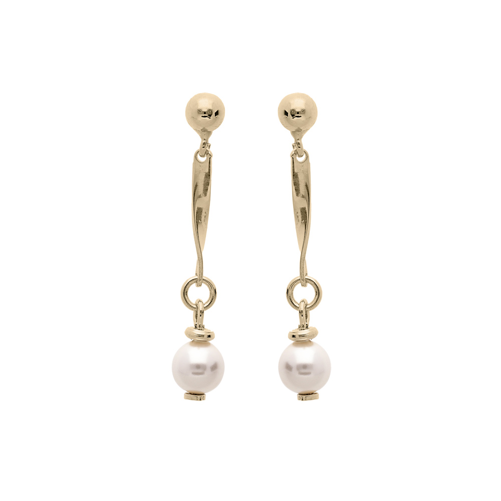 Boucles d\'oreille en plaqu� or tige suspendue avec perle blanche - Vue 1