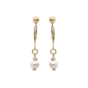 Boucles d\'oreille en plaqué or tige suspendue avec perle blanche - Vue 1