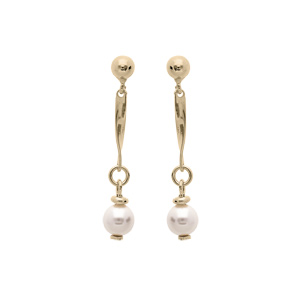 Boucles d\'oreille en plaqu or tige suspendue avec perle blanche - Vue 1