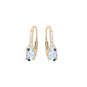 Boucles d\'oreille en plaqu or Topaze bleu et oxydes blancs sertis et fermoir dormeuse - Vue 1