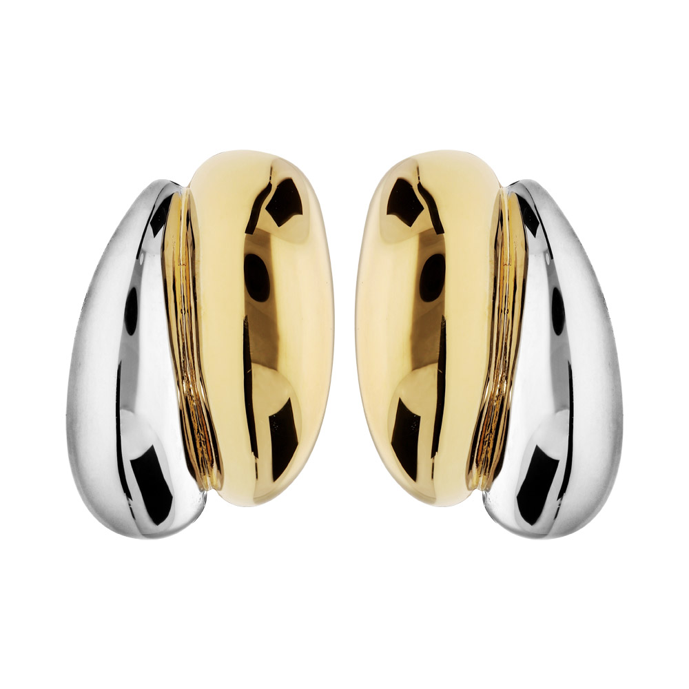 Boucles d\'oreille en plaqu� palladium et dorure double ruban et fermoir clip - Vue 1