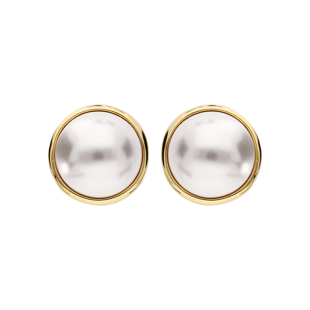 Boucles d\'oreille en plaqu� palladium et dorure ronde avec perle 10mm fermoir clip - Vue 1