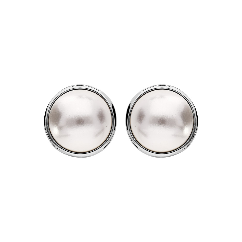 Boucles d\'oreille en plaqu� palladium ronde avec perle 10mm fermoir clip - Vue 1