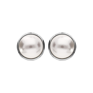 Boucles d\'oreille en plaqué palladium ronde avec perle 10mm fermoir clip - Vue 1