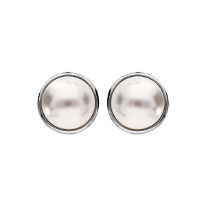 Boucles d\'oreille en plaqu palladium ronde avec perle 10mm fermoir clip - Vue 1