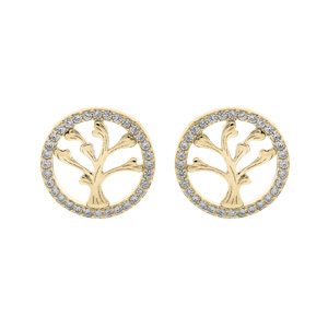 Boucles d\'oreille en vermeil arbre de vie contour oxydes blancs sertis et fermoir poussette - Vue 1