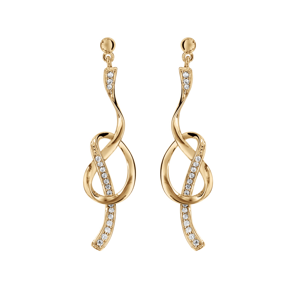 Boucles d\'oreille en vermeil boucle avec oxydes blancs sertis et fermoir poussette - Vue 1