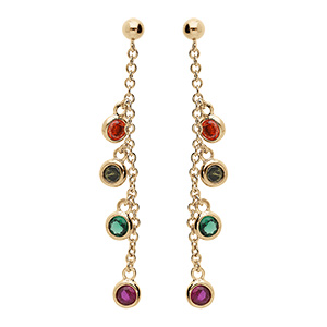 Boucles d'oreille en vermeil � chaine pendante et oxydes multicolores