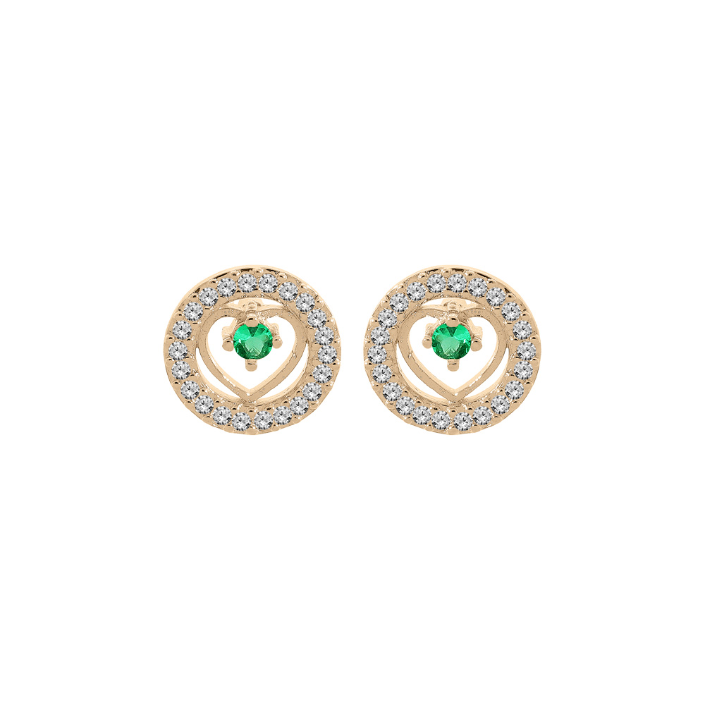 Boucles d\'oreille en vermeil coeur Emeraude v�ritable contour oxydes blancs et fermoir poussette - Vue 1