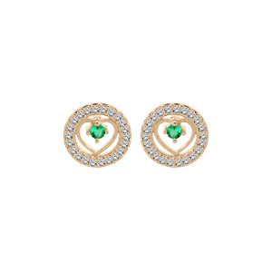 Boucles d\'oreille en vermeil coeur Emeraude vritable contour oxydes blancs et fermoir poussette - Vue 1