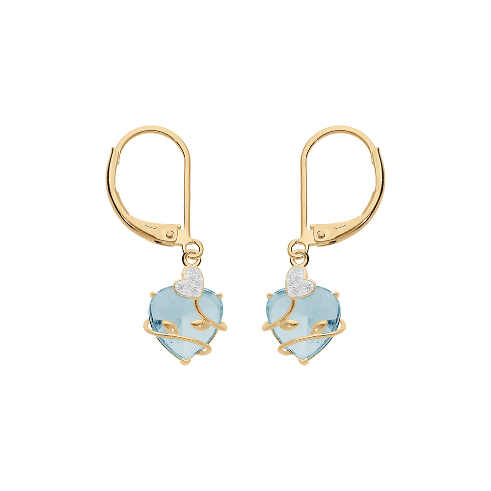 Boucles d\'oreille en vermeil coeur oxyde bleu ciel motif  volute et fermoir dormeuse - Vue 1