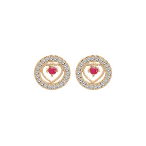 Boucles d\'oreille en vermeil coeur Rubis vritable contour oxydes blancs et fermoir poussette - Vue 1