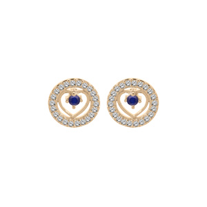 Boucles d\'oreille en vermeil coeur Saphir vritable contour oxydes blancs et fermoir poussette - Vue 1