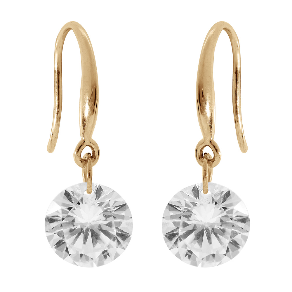 Boucles d\'oreille en vermeil crochet d\'oxyde blanc facet� - Vue 1