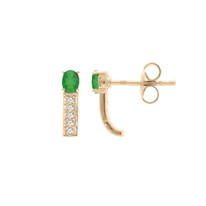 Boucles d\'oreille en vermeil Emeraude véritable et Topazes blanches et fermoir poussette - Vue 1