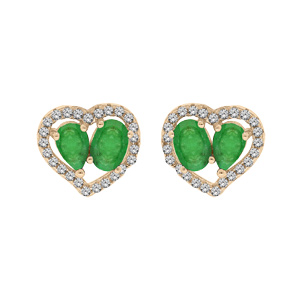 Boucles d\'oreille en vermeil 2 Emeraudes vritables contour coeur Topazes blanches serties et fermoir poussette - Vue 1