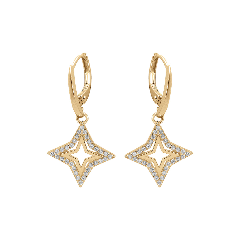 Boucles d\'oreille  en  vermeil �toile ajour�e contour oxydes blancs sertis et fermoir dormeuse - Vue 1