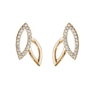 Boucles d\'oreille en vermeil feuillage ajour avec oxydes blancs sertis et fermoir poussette - Vue 1