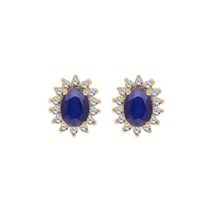 Boucles d\'oreille en vermeil fleur de Saphir véritable contour Topazes blanches serties et fermoir poussette - Vue 1