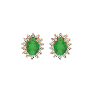 Boucles d\'oreille en vermeil fleur d\'Emeraude véritable contour Topazes blanches serties et fermoir poussette - Vue 1