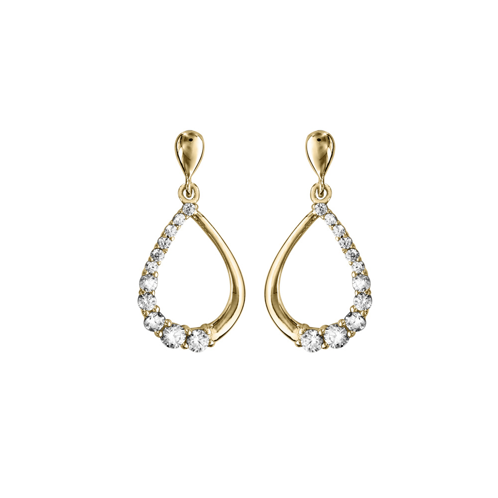 Boucles d\'oreille en vermeil goutte suspendue avec oxydes blancs et fermoir poussette - Vue 1