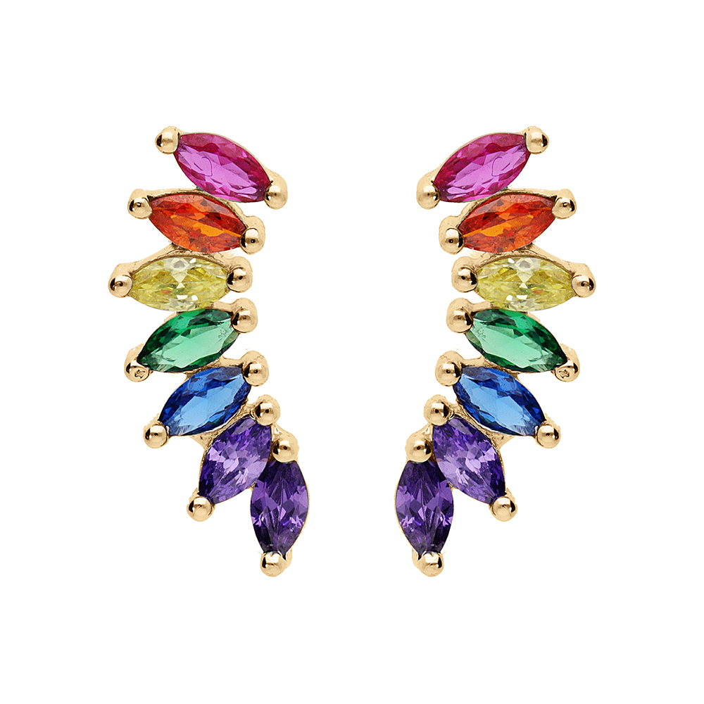 Boucles d\'oreille en vermeil l�g�rement incurv�es orn�es de navettes d\'oxydes multicouleur - Vue 1