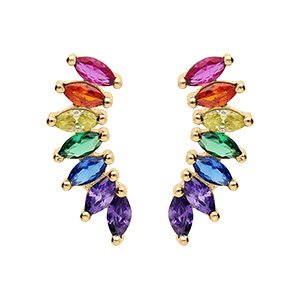 Boucles d'oreille en vermeil lgrement incurves ornes de navettes d'oxydes multicouleur