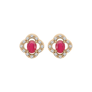 Boucles d\'oreille en vermeil losange de Rubis véritable et Topazes blanches et fermoir poussette - Vue 1