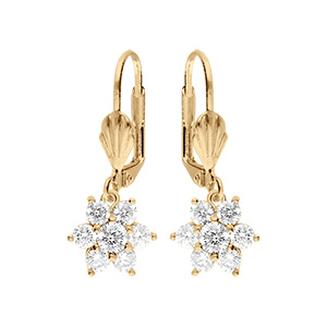Boucles d'oreille en vermeil motif marguerite avec oxydes blancs sertis - fermoir dormeuse