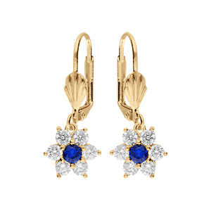 Boucles d'oreille en vermeil motif marguerite avec oxydes centre bleu fonc et contour blancs sertis -fermoir dormeuse