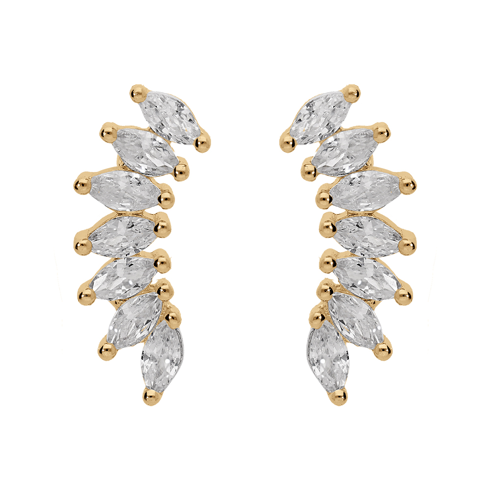 Boucles d\'oreille en vermeil navettes d\'oxydes blancs - Vue 1