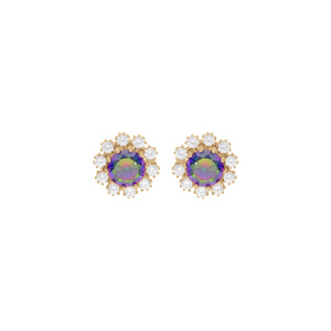 Boucles d\'oreille en vermeil oxyde arc en ciel mystique contour oxydes blancs sertis et fermoir poussette - Vue 1