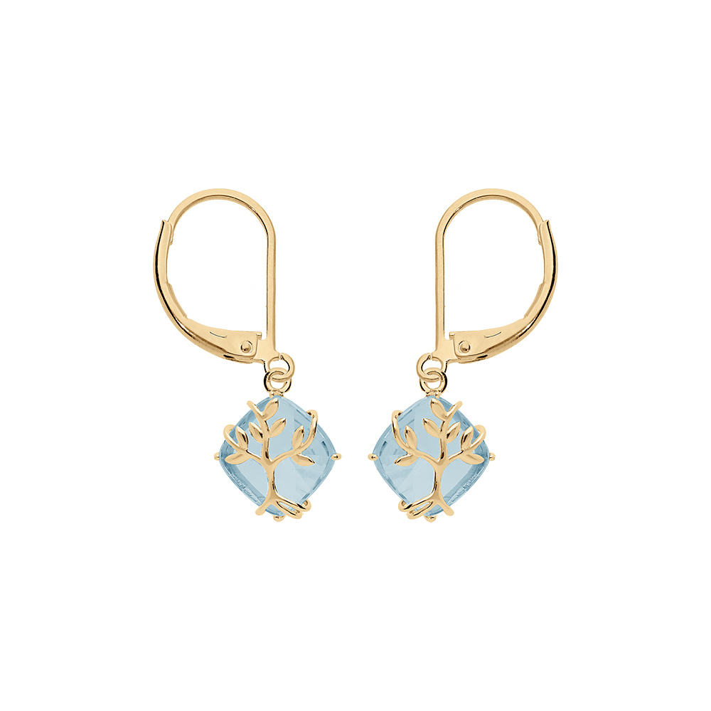 Boucles d\'oreille en vermeil oxyde bleu ciel motif arbre de vie - Vue 1