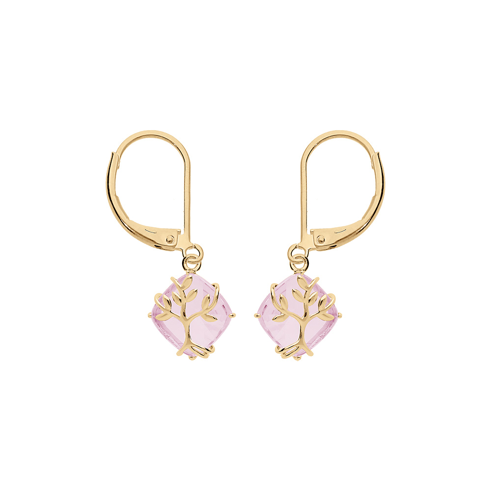 Boucles d\'oreille en vermeil oxyde rose motif arbre de vie - Vue 1