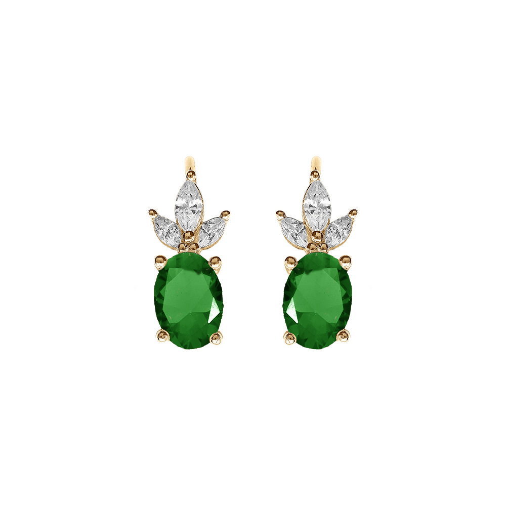 Boucles d\'oreille en vermeil oxydes blancs et vert, fermoir dormeuse - Vue 1