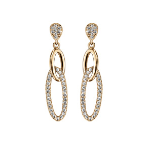 Boucles d\'oreille en vermeil pendante 2 anneaux allongés oxydes blancs suspendus dans anneau lisse et fermoir poussette - Vue 1