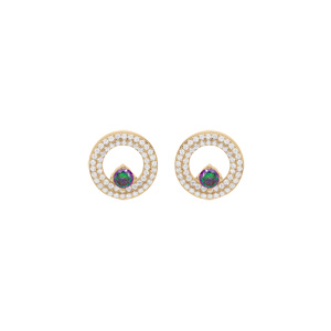 Boucles d\'oreille en vermeil ronde oxyde arc en ciel mystique contour oxydes blancs sertis et fermoir poussette - Vue 1