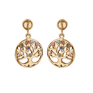 Boucles d\'oreille en vermeil rondelle arbre de vie pierres multi couleurs - Vue 1