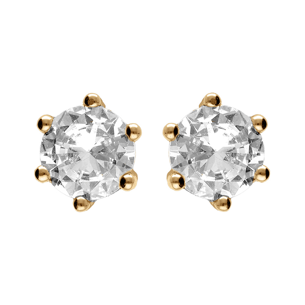Boucles d\'oreille en vermeil solitaire oxyde blanc rond 6mm 6 griffes - Vue 1